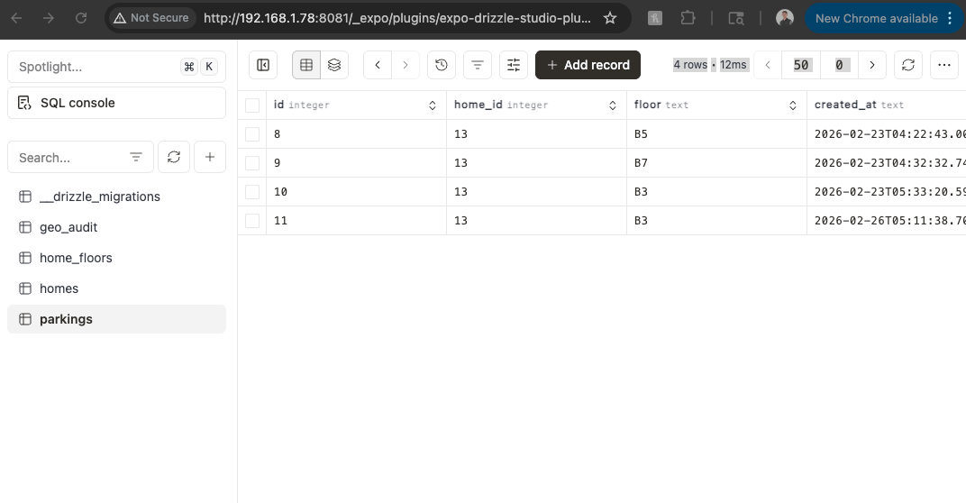 Drizzle Studio showing geo audit data
