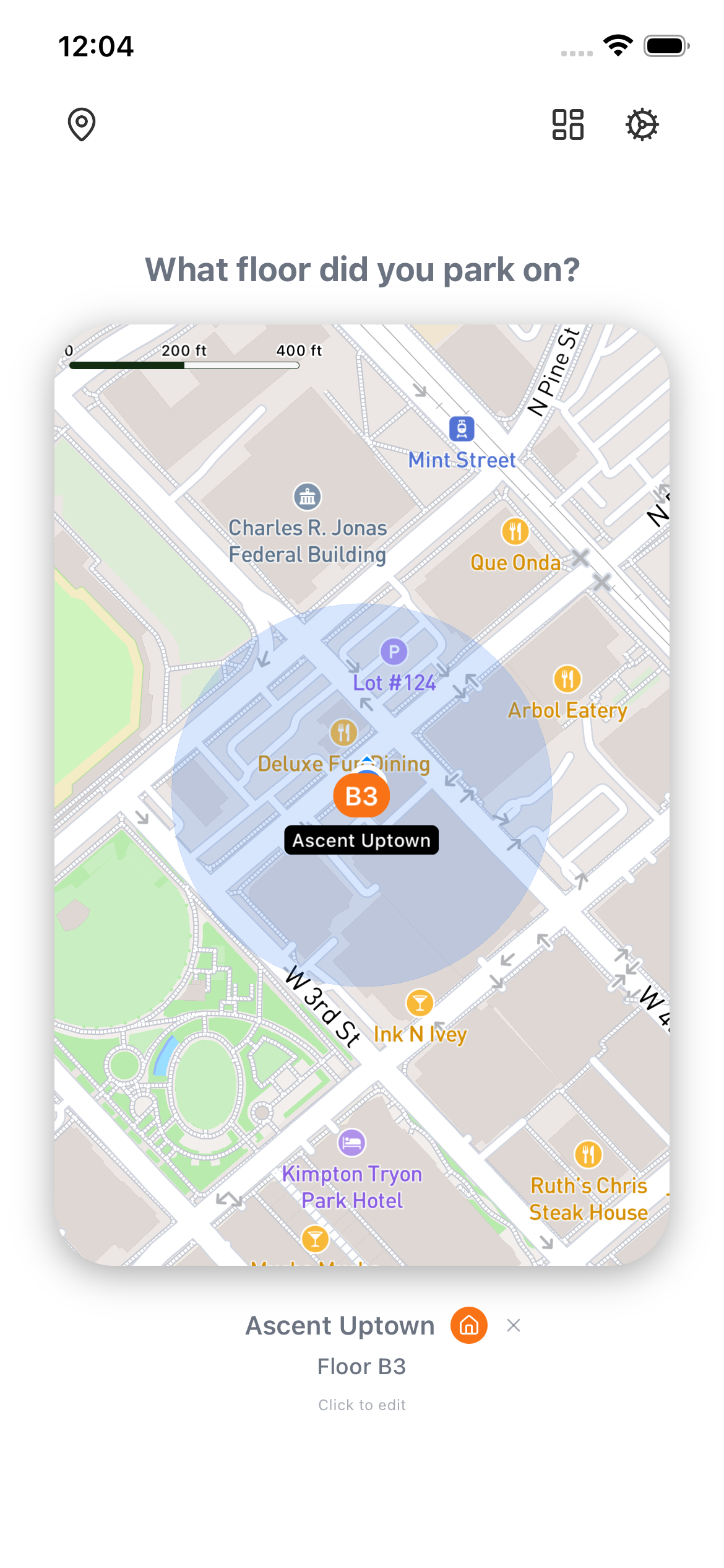 Home screen with active parking
